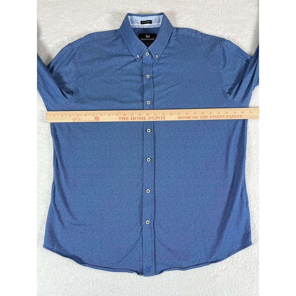 Buttercloth Icy Cotton Reg Fit Blue Button Dwn Stretch Flip Cuff Shirt Men's XXL - Picture 9 of 10